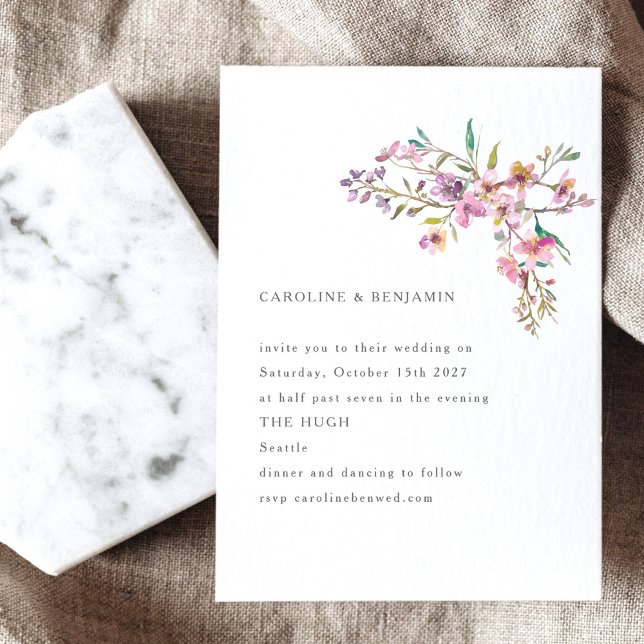 Invitation Mariage minimaliste Boho Whimsical rose Fleur sauv (Créateur téléchargé)