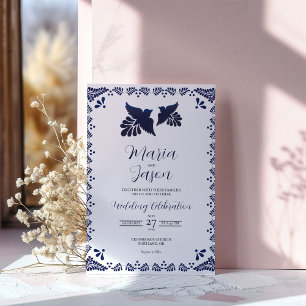 Invitation Mariage minimaliste botanique bleu marine mexicain