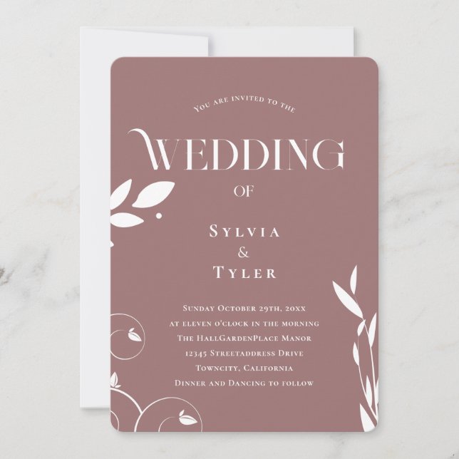 Invitation Mariage minimaliste Botanique Mauve Boho (Devant)