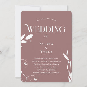 Invitation Mariage minimaliste Botanique Mauve Boho