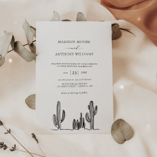 Invitation Mariage Minimaliste Cactus Ligne d'Art Désert