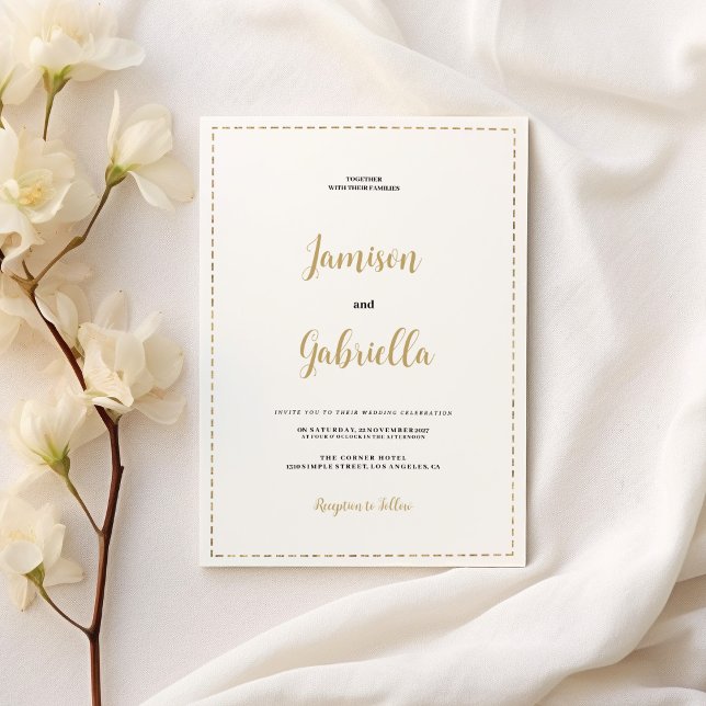Invitation Mariage minimaliste de calligraphie blanche et or (Minimalist white and gold calligraphy Wedding)