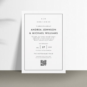 Invitation Mariage minimaliste de code QR blanc