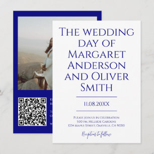 Invitation Mariage minimaliste de code QR bleu marine tout en