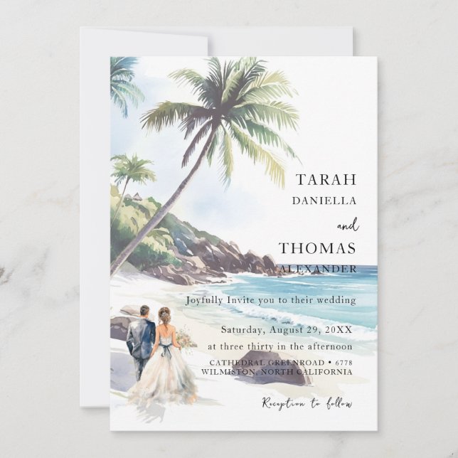 Invitation Mariage minimaliste de destination de plage d'été (Devant)