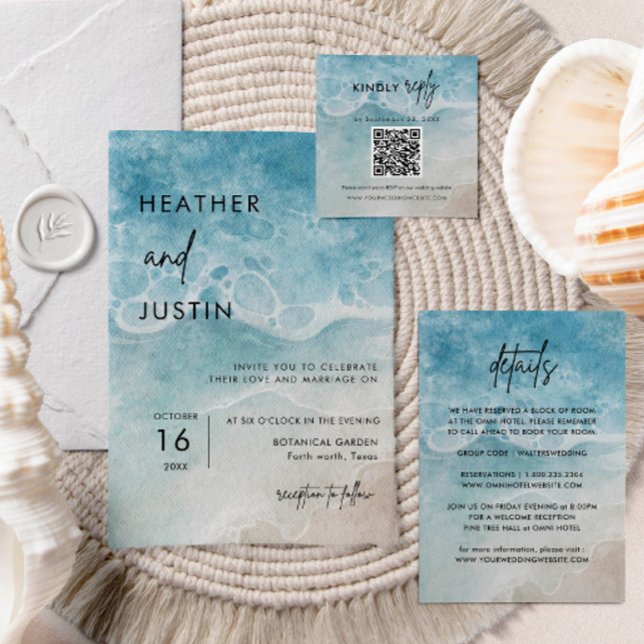 Invitation Mariage minimaliste de destination de plage d'été (Créateur téléchargé)