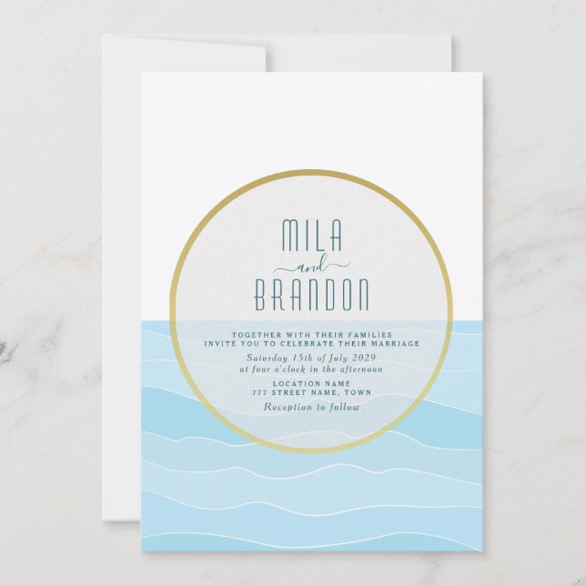 Invitation Mariage Minimaliste de Destination sur la Plage (Devant)