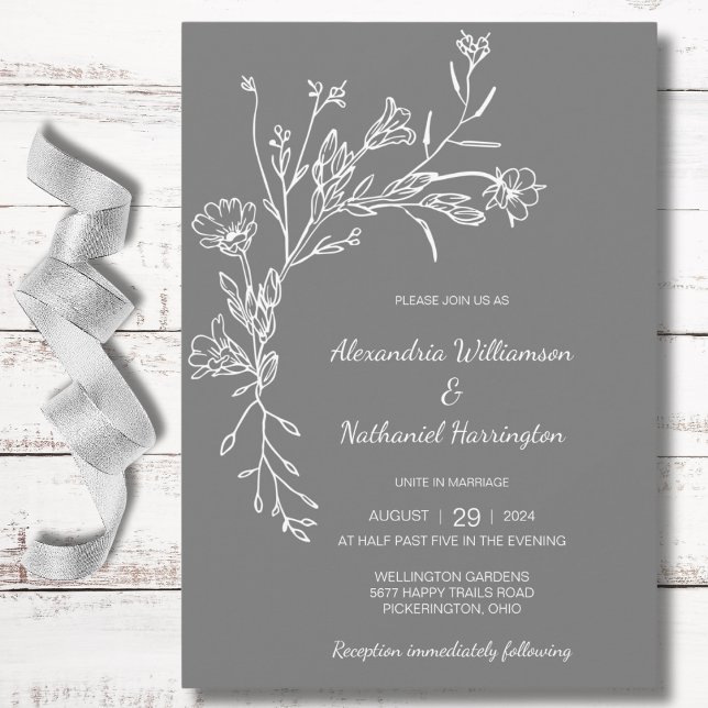 Invitation Mariage minimaliste de Fleurs sauvages rassemblés (Créateur téléchargé)