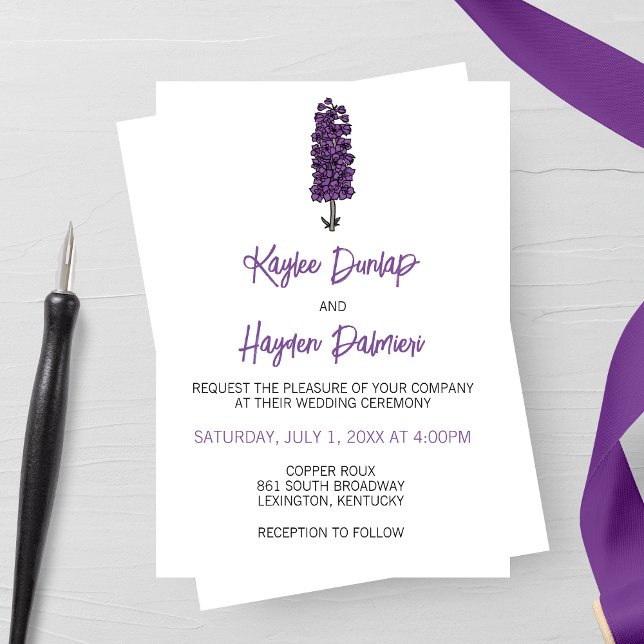 Invitation Mariage minimaliste de larkspur violet (Créateur téléchargé)
