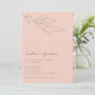 Invitation Mariage minimaliste de ligne botanique rose pâle