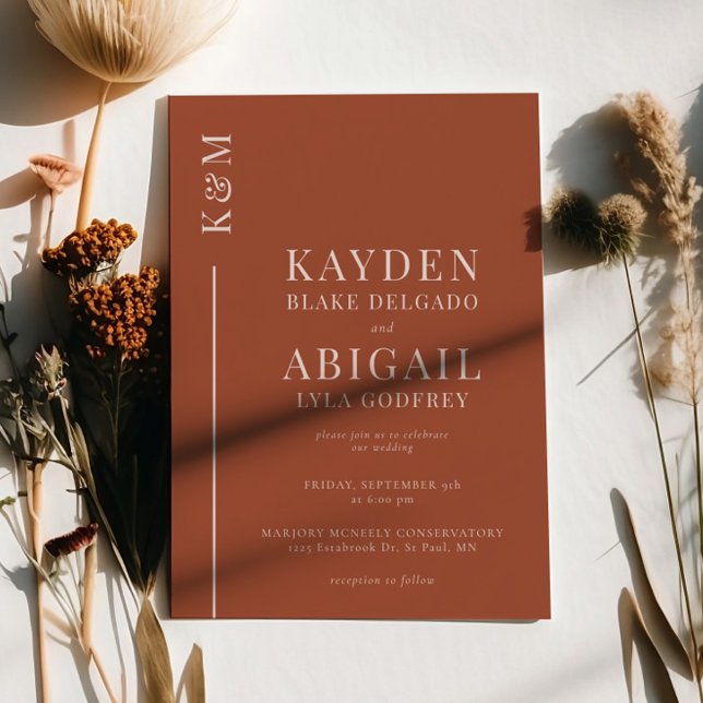 Invitation Mariage minimaliste de ligne épurée en terre cuite (Créateur téléchargé)