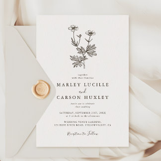 Invitation Mariage minimaliste de ligne Fleur sauvage
