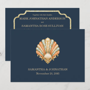 Invitation Mariage minimaliste de luxe sur la plage coquillag