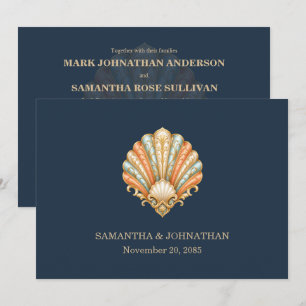 Invitation Mariage minimaliste de luxe sur la plage coquillag