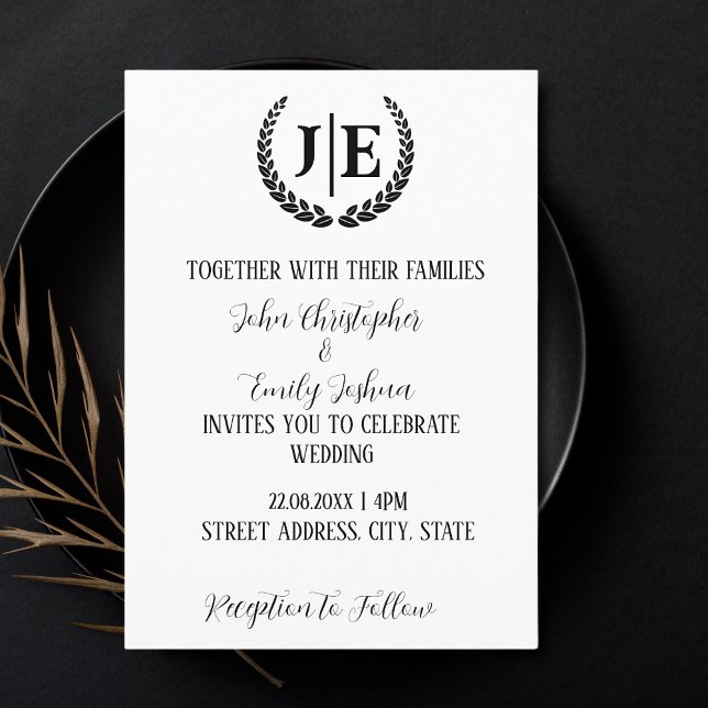 Invitation Mariage minimaliste de monogramme noir et blanc (Créateur téléchargé)
