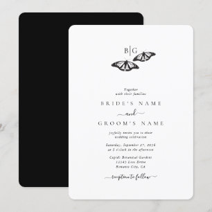 Invitation Mariage minimaliste de papillon noir blanc