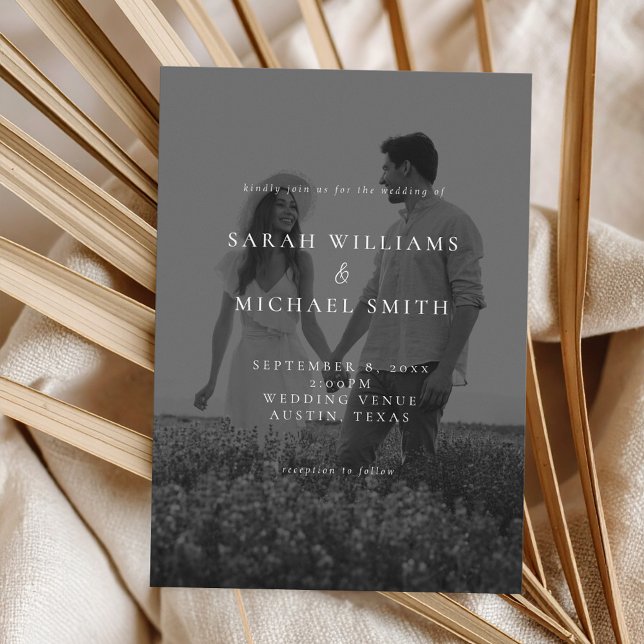 Invitation Mariage minimaliste de photo noir et blanc moderne (Créateur téléchargé)