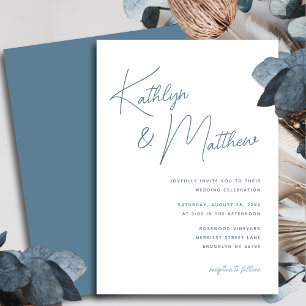 Invitation Mariage minimaliste de script bleu foncé
