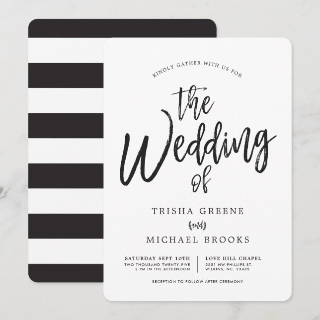 Invitation Mariage minimaliste de script dansant (Devant / Derrière)