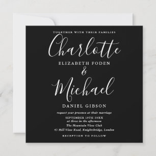 Invitation Mariage minimaliste de script noir et blanc