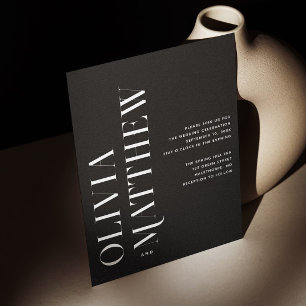 Invitation Mariage Minimaliste de Soirée Noir Photo + Code