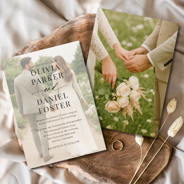 Invitation Mariage minimaliste de superposition photo moderne (Créateur téléchargé)