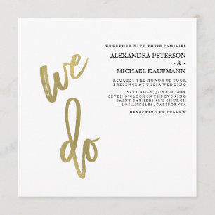 Invitation Mariage minimaliste de typographie d'or Faux