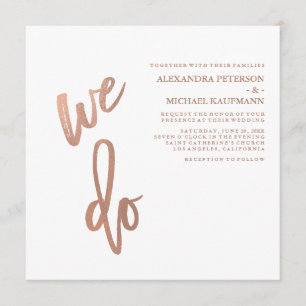 Invitation Mariage minimaliste de typographie Rose d'or Faux