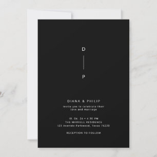 Invitation Mariage minimaliste des initiales en couple noir e