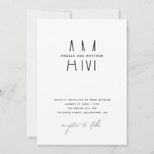 Invitation Mariage Minimaliste + Détails & QR. Monogramme Mod