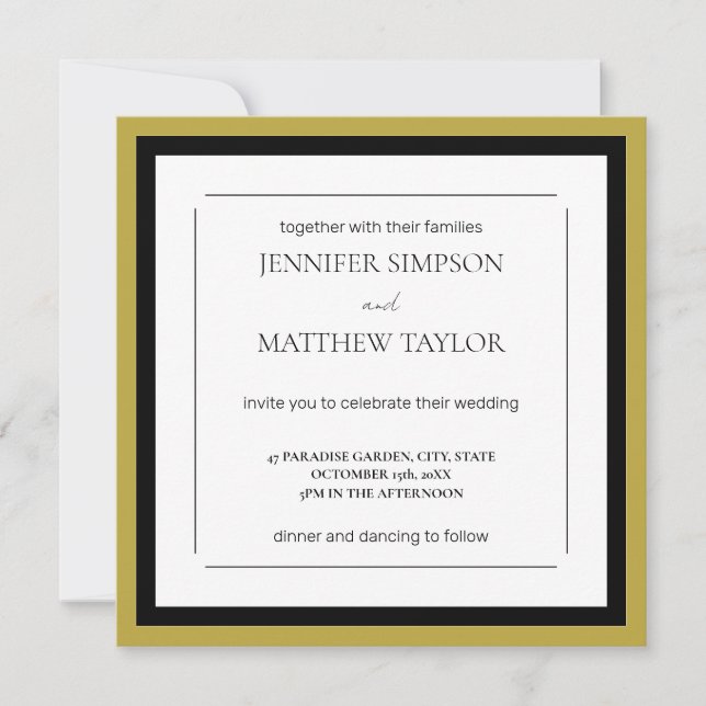 Invitation Mariage minimaliste d'or noir blanc moderne unique (Devant)