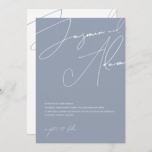 Invitation Mariage minimaliste Dusty Blue Script Typographie
