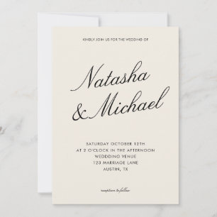 Invitation Mariage Minimaliste Élégant Noir et Ivoire