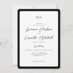Invitation Mariage Minimaliste Élégant Simple Noir et Blanc