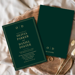 Invitation Mariage minimaliste Emerald Green Gold élégant