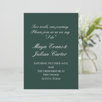 Invitation Mariage Minimaliste Émeraude Foncé et Blanc Chaud