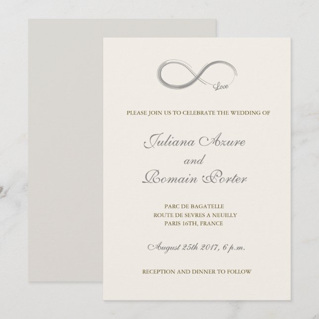 Invitation Mariage minimaliste en ivoire blanc gris infini (Devant / Derrière)
