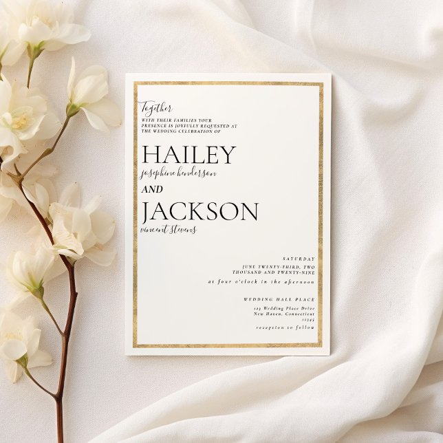 Invitation Mariage minimaliste en or blanc simple et élégant (Simple elegant white gold minimalist wedding )