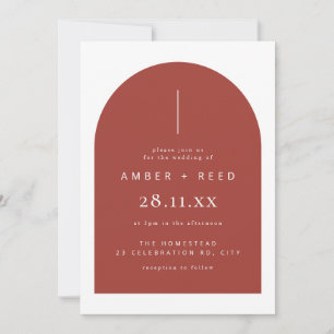 Invitation Mariage minimaliste en terre cuite rouille moderne