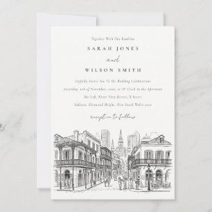 Invitation Mariage minimaliste esquisse La Nouvelle-Orléans L