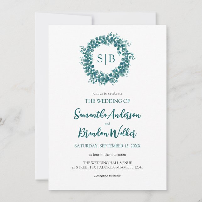 Invitation Mariage minimaliste Eucalyptus verdure (Devant)