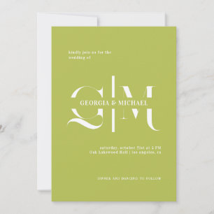 Invitation Mariage Minimaliste Exquis Monogramme Chartreuse