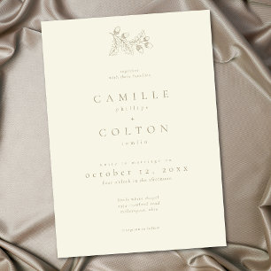 Invitation Mariage Minimaliste Feuille de Chêne Automne Crème