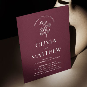 Invitation Mariage minimaliste floral de Bourgogne QR et ph