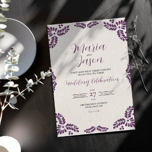 Invitation Mariage minimaliste floral pourpre de Talavera mex