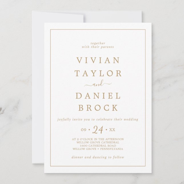 Invitation Mariage minimaliste Gold Bold Noms (Devant)