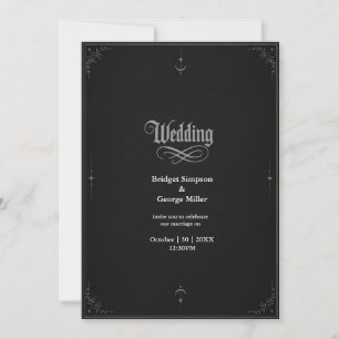 Invitation Mariage minimaliste gothique noir Lune Étoile