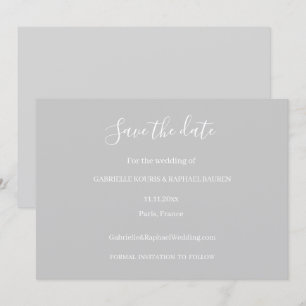 Invitation Mariage minimaliste gris et blanc pour annoncer la