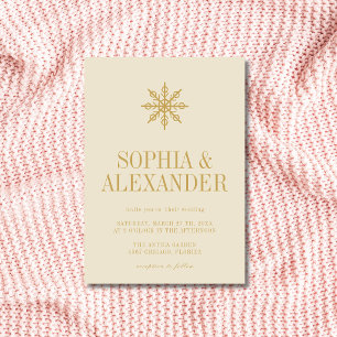 Invitation Mariage minimaliste hivernal flocon de neige en or