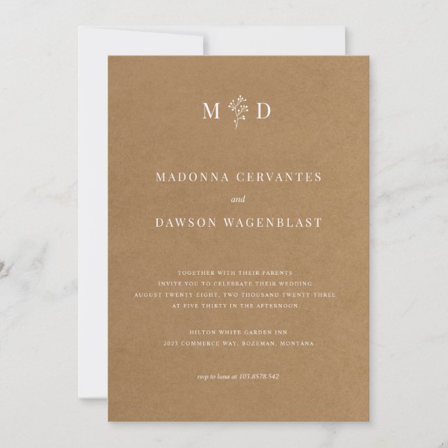 Invitation Mariage minimaliste Kraft (Devant)